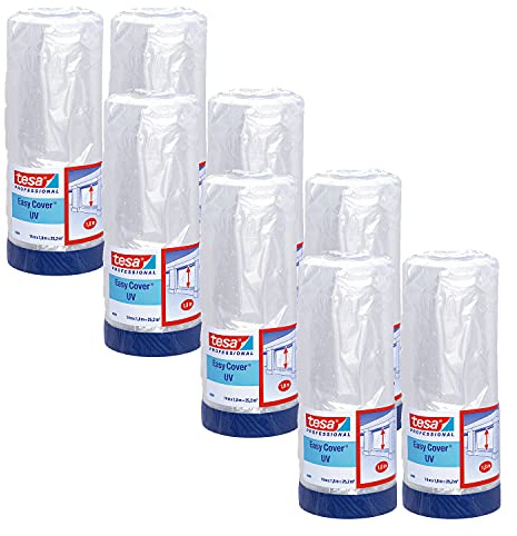 tesa Easy Cover 4369 UV Malerband mit Folie, 8er-Pack - 14 m x 1,8 m - Blau | UV-beständiges Abklebeband für Malerarbeiten im Außenbereich - 2-in-1 Set mit Malerkrepp aus Gewebeband und Malerfolie