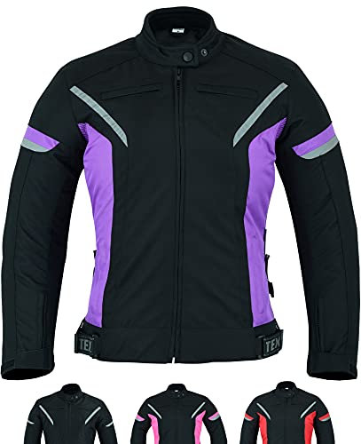 Texpeed Giacca da moto donna 4 stagioni con protezioni - Cappotto impermeabile da donna in Cordura in tessuto con armatura da moto (EN 1621-1) Viola - XS