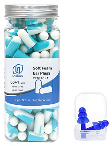 LYSIAN Ultra Soft Noise Cancelling Earplugs for Sleep, Disposable Foam Ear Plugs for Sleeping, Snoring, Shooting, Deep Focus & All Loud Sound - 60 Pairs|SNR 38dB Noise Reduction|Hearing Protection