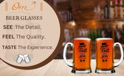 OM SUPPLIES Best Dad Ever Tankard Pint Beer Glass Fathers Day Gift Birthday Christmas Drinking Glass Beer Glass Double Side Print