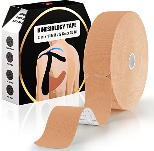 Pro Kinesiology Tape Precut Bulk, 115Ft Athletic Tape for Muscle Joint Support, 140 Strips for Knee Wrist Back Shoulder, Beige