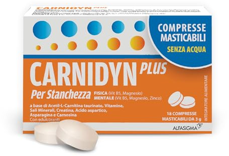 Carnidyn Plus Integratore Alimentare per Stanchezza Mentale e Fisica, 18 Compresse Masticabili Senza Acqua da 3g, Gusto Agrumi