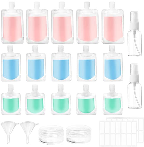 Reiseflaschen Set 23 Stück Nachfüllbare Leere Quetschbeutel 30ml/50ml/100ml Auslaufsicher Reiseflasche Tragbare Clamshell Verpackungsbeutel Reisegröße Behälter Reise Flaschen mit Kosmetikdosen