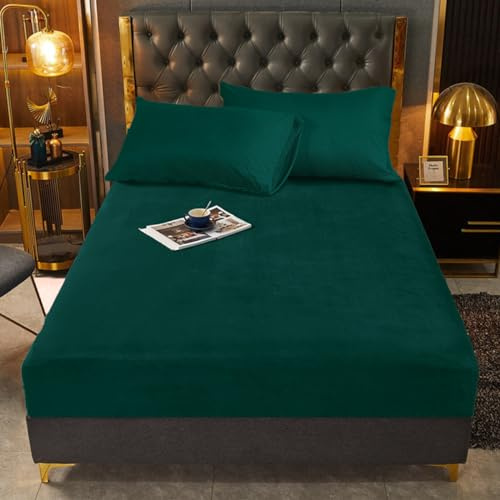 Lenzuolo Con Angoli Elasticizzati 120 x 200 cm, Verde Scuro, in Peluche, Invernale, Con Spugna, Tinta Unita, per Materasso Alto