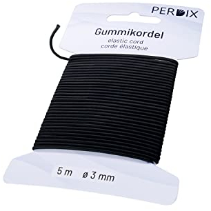 perdix Gummiband, elastische Kordel 3 mm, 5 m schwarz, Gummiband für Armbänder, Zelt, Rucksack, Garten, Hutgummi, Gummischnur