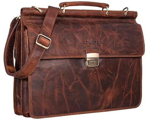 STILORD Stephan Laptoptasche 15,6 Zoll Herren Leder Businesstasche Office Bag Umhängetasche Leder-Tasche Business Aktentasche Herren Farbe:Kara - Cognac