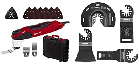 Einhell Outil multifonctions TE-MG 200 CE (200W, plateau de ponçage triangulaire, 6 feuilles abrasives, grattoir, lame de scie plongeante pour bois, clé 6 pans) + Set de 4 outils multifonctions