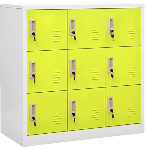 Yolola Spind Schließfachschrank Metallschrank Fächerschrank Schließfachschrank mit 9 Fächern Stahl Fächern Metallspind Umkleideschrank 90x45x92,5 cm Hellgrau und Grün