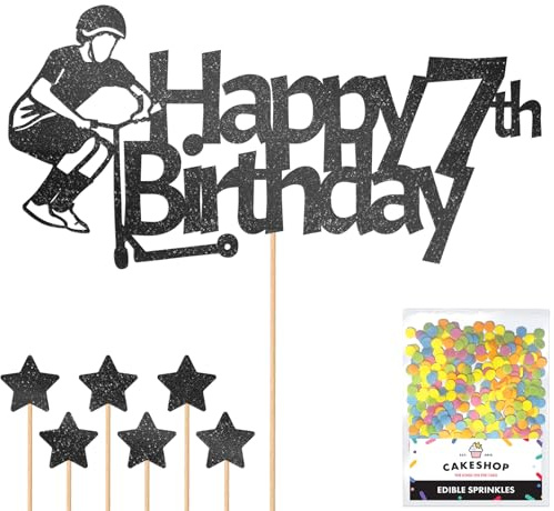Personalised Tail Whipper Stunt Scooter Glitter Cake Topper - Black Custom Name Glitter Cake Decoration and Sprinkles - Happy Birthday Decorations - Personalised Toppers for Cakes by Cakeshop