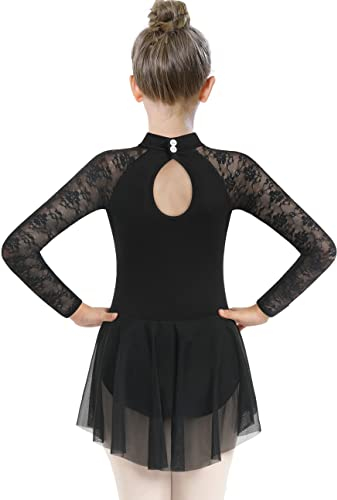 Mulnall Ballettkleidung Mädchen Tanz Ballett Trikot mit Rock Spitze Ärmel Ballerina Kinder Tanzkleid Tanzbody mit Rock Tütü Dancewear(6028-06-XL)