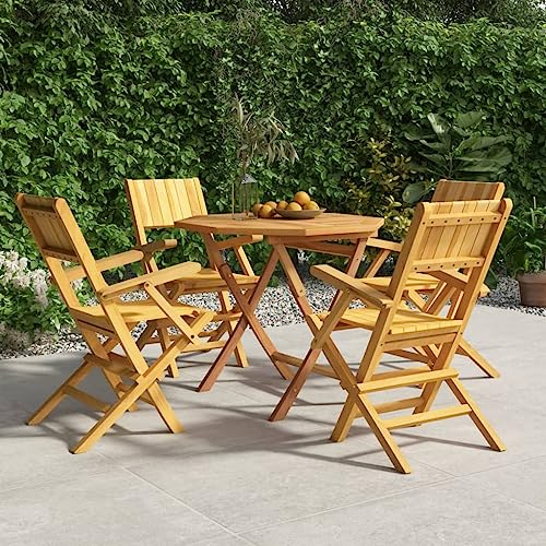 Tidyard 5-TLG. Sitzgruppe Holz Garten-Essgruppe Sitzgarnitur Gartenmöbel Set Garten Möbel Set Gartengarnitur Balkongarnitur Klapptisch Klappstuhl Massivholz Teak