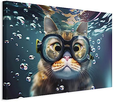 murando - Akustikbild Katze lustig Bilder 120x80 cm Akustikschaum Hochleistungsschallabsorber Schallschutz 1 tlg Wandbild Raumakustik Schalldämmung schwimmende Käzchen Taucher