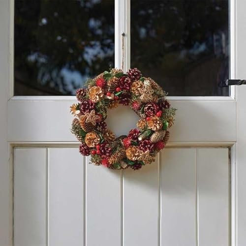 Marco Paul 30cm Red Berry Christmas Wreath - Artificial Pinecone Door Garland with Gold Accents & Rustic Detail - Traditional Front Door Wreath, Indoor Christmas Decorations & Winter Holiday Décor