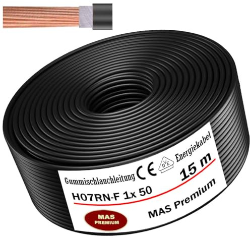 MAS Premium H07RN-F - Cable de manguera de goma (5 – 500 m, cable de alimentación para obras, 1 x 1,5, 4, 6, 10, 16, 25, 35, 50 y 2 x 1, cable flexible para dispositivos pesados (H07RN-F 1 x 50 mm²