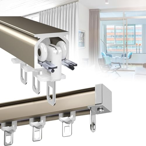Aluminiumlegierung Gardinen für Gardinenschiene, Wandstärke 2mm Gardinenschiene Vorhangschiene, Deckenschiene für Vorhänge, mit Leisen Riemenscheiben, Geeignet für Raumteiler und Erkerfenster ( Color