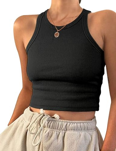 PLOKNRD Crop Tops Donna Canotta Senza Maniche a Girocollo Racerback Nero M