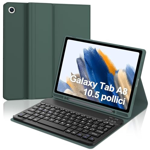 Custodia Tastiera Samsung Galaxy Tab A8 10.5 con Tastiera Bluetooth Rimovibile, Verde Scuro