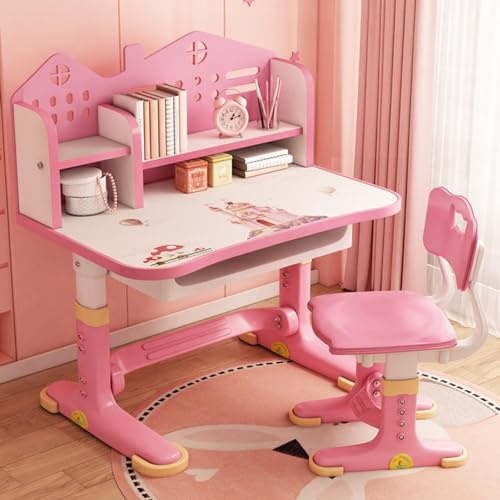 latcppx Set tavolo e sedia da studio per bambini, scrivania regolabile in altezza per scuola con piano ampio, scrivania per l'apprendimento con schienale a castello, leggio con supporto per libri e