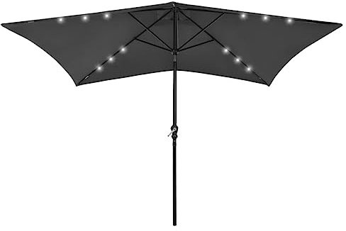 AUUIJKJF Ombrellone da giardino con LED e palo in acciaio, antracite, 2 x 3 m, per casa e giardino