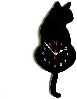 TOPPERFUN Acryl Wanduhr Cc002 in Schwarz, Katzenförmig, Lautlos