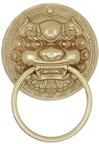 XZSXHE Türklopfer Türklopfer vorn Türklopfer for Eingangstür, Messing-Türklopfer, Löwe-Türklopfer, chinesischer antiker Türgriff/Bronze/20 x 27 cm(Color:Gold,Size:13.5 * 19Cm)