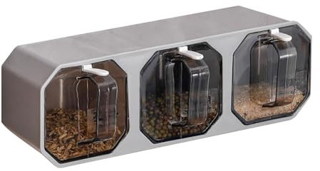 Salero transparente con cajón, recipiente adhesivo para condimentos, tarros de condimentos montados en la pared con cuchara, juego de caja de condimentos para el hogar, caja dispensadora de
