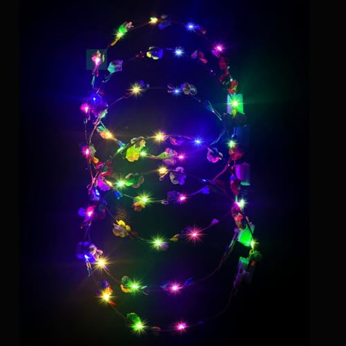 6Pcs Blumenkranz Leuchtend, Haarkranz LED, Haarreif für Damen und Kinder - Festival, Geburtstag, Weihnachten, Halloween, Fasching, Party, Hochzeit Dekor