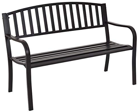 COSTWAY 2 Seater Garden Bench, Metal Frame Loveseat Furniture, Outdoor Patio Park Backyard Lounger Chair Seats (Stripe Pattern)