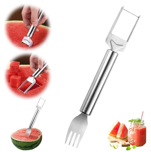 2-in-1 Stainless Steel Fruit Cutter, 2024 New Watermelon Fork Slicer Cutter Dual Head Watermelon Cutter Slicer Tool, Summer Fruit Cutting Fork Quickly Fruit Forks Slicer for Kitchen Camping (1 Pcs)