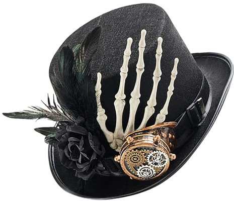Generisch Schwarzer Steampunk-Hut, Steampunk-Zylinder - Skelett Hand Steampunk Hut | Schwarzer Blumen-Zylinder, Gothic-Kostüme für Karneval, Festivals, Foto-Requisite