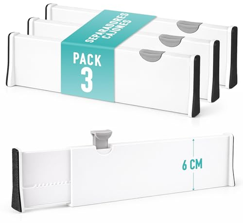 AMMERGI Separadores Cajones de 6 cm Altura - Organizador Armario, 34-56 cm Ajustables - Accesorios Para Cocina/Dormitorio/Baño/Oficina/Armario. Divisores para Almacenaje Ropa/Camiseta/Pantalones