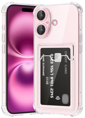 ÁRBOLORO Kartenfach Hülle für iPhone 16, Transparent Silikon TPU Handyhülle mit Kartenhalter, Ultra Dünn Weiche Stoßfest Flexibel Handy Tasche Case Schutzhülle für iPhone 16