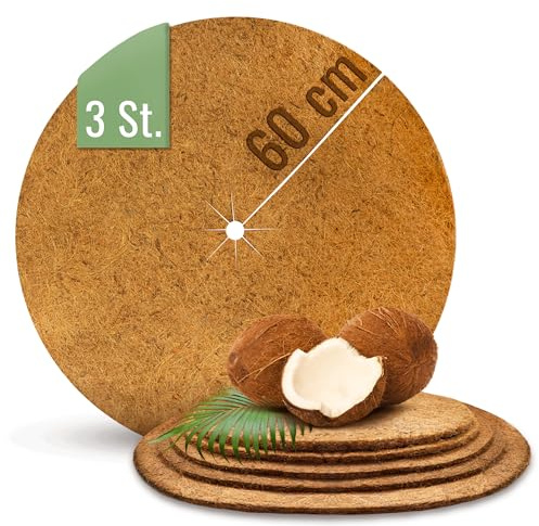 ProFlora Kokosmatte für Pflanzen 60 cm (3 Stück) – runde Kokos Mulchscheibe aus Kokosfasern als Winterschutz für Kübelpflanzen und Bäume – Kokosscheibe & Frostschutz, biologisch abbaubar