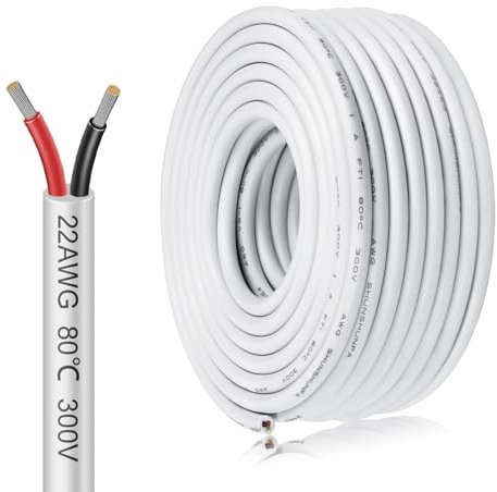 inShareplus 22AWG 2-Core Electric Cable 10M - White Tinned Copper Wire 12V/24V/300V, 22 Gauge Flexible and Soft Outdoor High Temperature Resistant Extension Cable