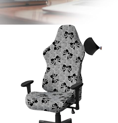 Tedkoo Coprisedia da gaming, poliestere elastico copertura per sedia con copertura bracciolo per la sedia del computer dell'ufficio(senza sedia)(black bow)