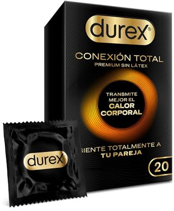 Durex Conexión Total Preservativo Ultra Fino Plus sin Látex con Tecnología Body Feel que Transmite Mejor el Calor Corporal, 20 Condones