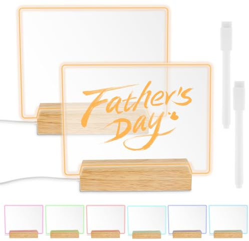 Lot de 2 tableaux d'affichage LED avec couleurs, en acrylique lumineux, transparent, avec 7 lumières de couleur, tableau lumineux réutilisable et effaçable à sec avec support