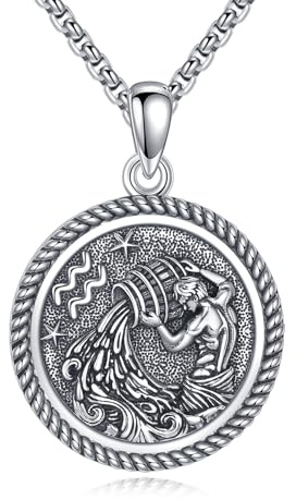 URONE Aquarius Kette 925 Sterling Silber Wassermann Anhänger und Kette Sternzeichen Halskette Sternzeichen Schmuck Geburtstag Geschenke für Frauen Männer