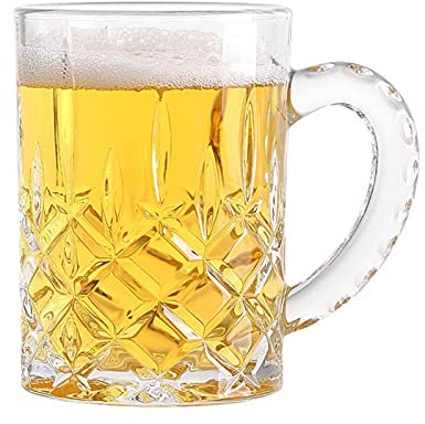 MRKU Bierbecher, solide, schwere große Biergläser mit Henkel – 14/7 Unzen Glaskrüge, traditionelle Bierkrüge, Gläser, Kaffee-/Teeglas, Bierkrug