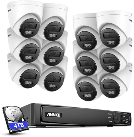 ANNKE 4K PoE Surveillance System, 16 Channel 12MP NVR with 4TB HDD | 12X 8MP Security IP Cameras, Person/Vehicle Detection, Colour Night Vision, CCTV Camera System for 24/7 Recording