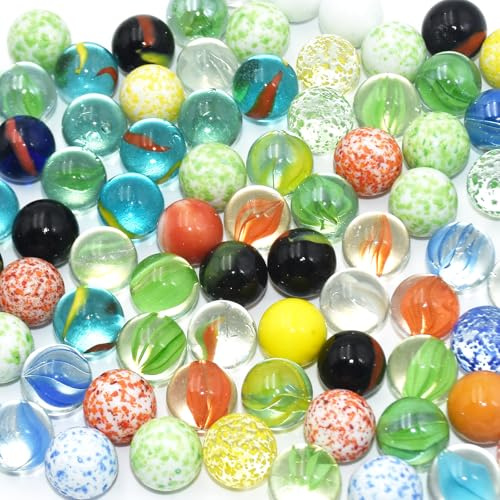 SHENSAIGO 100 Stück Glasmurmeln Glas, Kleine Glas Murmeln, 16mm Bunte Murmeln, Glaskugeln, Bunte Katzenaugen-Glasmurmeln für Murmelspiel Murmelbahn Kugelbahnen Vasen Pflanzendeko (2)