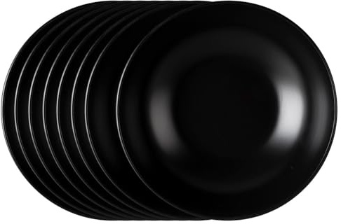 Home4You Suppenteller 8er Set Tiefteller Salatteller - Steingut - Schwarz Matt - Ø 20,5 cm