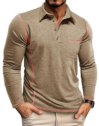 PRIVIMIX Poloshirt Herren Langarm mit Brusttasche & Knopfleiste, Atmungsaktiv Polohemd für Golf & Freizeit M-3XL