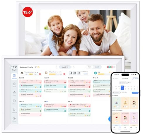Digital Calendar 15.6 inch Wall Calendar Planner with Touch Screen, Electronic Calendars for Family Organizer, Smart Chore Chart Sync with Phone by App for Meal Planner, Photo Share Stand & Wall Mount