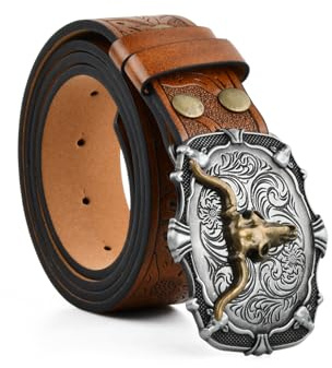 Ziyonix Western Gürtel Herren, Männer Frauen Cowboy Cowgirl Leder Herrengürtel Vintage Gürtel Gravierter Western Ledergürtel Riemen für Jeans Geburtstag Weihnachten Gürtel Geschenke (110 cm)