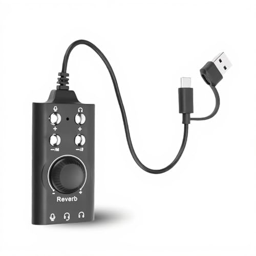 Topiky Adaptador de Audio de Jack USB a 3.5 Mm, Tarjeta de Sonido Estéreo Externa con Control de Volumen, Tarjeta de Sonido USB con Auriculares de 3.5 Mm y Jack TRS de Micrófono para