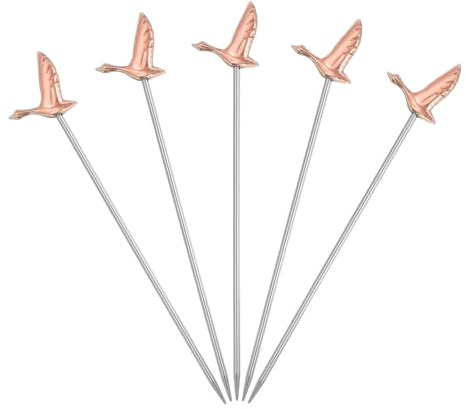 QUARKZMAN 5 Pezzi Spiedini da Cocktail Acciaio Inossidabile 10.5 Cm Rosa | Spiedini Martini Stuzzichini Frutta Spiedini Metallici Riutilizzabili Antipasti Frutta Decorativi, Uccello