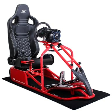 Speedmaster PRO Zero-Flex Racing Simulator Cockpit, SIM Racing Cockpit Rennsimulations-Stuhl mit Lenkrad- & Pedalablage Rot (Carbonfaser Optik Schwarz)