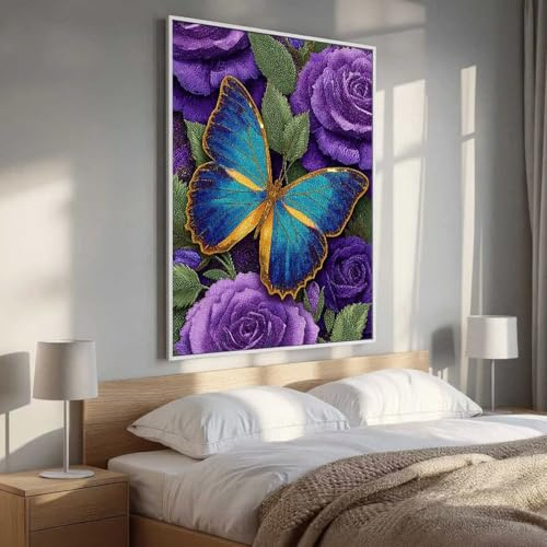 5D Pintura Diamante Adultos, Mariposa Flor Diamond Painting Adultos Kit, Kit Pintura Diamante Niños, DIY Cristal Art Diamond Painting Para Navidad Decoración De Pared Del Hogar 90 x 120cm PjY2714 T-7