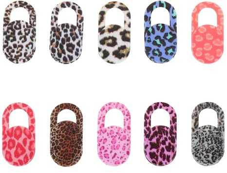 IMIKEYA Lot de 10 Caches Coulissants pour Webcam, Motif Léopard, Ultra-Fins, Autocollants et Réutilisables, Compatibles Smartphones, Tablettes et Ordinateurs Portables, Plusieurs Styles